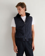 Load image into Gallery viewer, N.Peal Men's Diamond Fur Trim Cashmere Gilet Navy Blue