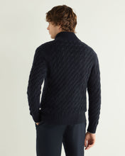 Load image into Gallery viewer, N.Peal Men's Hammersmith Cable Full Zip Cashmere Jumper Navy Blue