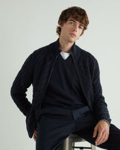 Load image into Gallery viewer, N.Peal Men's Hammersmith Cable Full Zip Cashmere Jumper Navy Blue