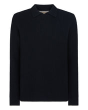 Load image into Gallery viewer, N.Peal Men's Clapham Rib Cashmere Polo Navy Blue