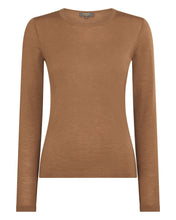 Load image into Gallery viewer, N.Peal Women's Eden Superfine Cashmere Round Neck Top Dark Camel Brown