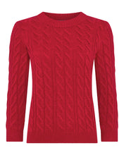 Load image into Gallery viewer, N.Peal Women's Emilia Cable Round Neck Cashmere Jumper Riding Red