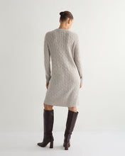 Load image into Gallery viewer, N.Peal Women's Bella Round Neck Cable Cashmere Dress Nougat Brown Marl