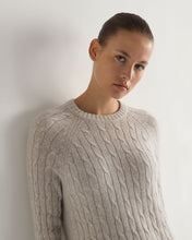 Load image into Gallery viewer, N.Peal Women's Bella Round Neck Cable Cashmere Dress Nougat Brown Marl