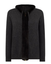 Load image into Gallery viewer, N.Peal Women's Alicia Fur Trim Cashmere Hoodie Dark Charcoal Grey