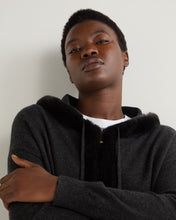 Load image into Gallery viewer, N.Peal Women's Alicia Fur Trim Cashmere Hoodie Dark Charcoal Grey