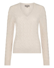 Load image into Gallery viewer, N.Peal Women's Frankie Cable V Neck Cashmere Jumper Ecru White