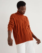 Load image into Gallery viewer, N.Peal Women's Emmie Relaxed Cable Roll Neck Cashmere Jumper Rust Orange