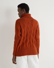 Load image into Gallery viewer, N.Peal Women's Emmie Relaxed Cable Roll Neck Cashmere Jumper Rust Orange
