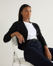 Load image into Gallery viewer, N.Peal Women's Rib V Neck Cashmere Cardigan Black