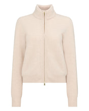 Load image into Gallery viewer, N.Peal Women's Honeycomb Full Zip Cashmere Jumper With Fur Trim Ecru White