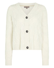 Load image into Gallery viewer, N.Peal Women's V Neck Cable Cashmere Cardigan With Lurex Snow Grey Sparkle
