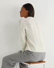 Load image into Gallery viewer, N.Peal Women's V Neck Cable Cashmere Cardigan With Lurex Snow Grey Sparkle