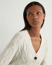 Load image into Gallery viewer, N.Peal Women's V Neck Cable Cashmere Cardigan With Lurex Snow Grey Sparkle