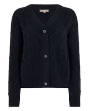 Load image into Gallery viewer, N.Peal Women's V Neck Cable Cashmere Cardigan Navy Blue
