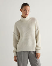 Load image into Gallery viewer, N.Peal Women's Metal Trim Roll Neck Cashmere Jumper With Lurex Snow Grey Sparkle