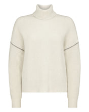 Load image into Gallery viewer, N.Peal Women's Metal Trim Roll Neck Cashmere Jumper With Lurex Snow Grey Sparkle