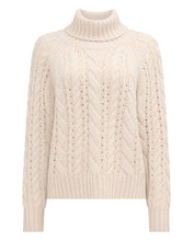 Load image into Gallery viewer, N.Peal Women's Open Cable Roll Neck Cashmere Jumper Ecru White