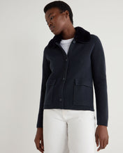 Load image into Gallery viewer, N.Peal Women's Herringbone Cashmere Jacket with Fur Trim Navy Blue