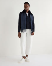 Load image into Gallery viewer, N.Peal Women's Herringbone Cashmere Jacket with Fur Trim Navy Blue