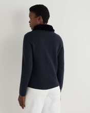 Load image into Gallery viewer, N.Peal Women's Herringbone Cashmere Jacket with Fur Trim Navy Blue