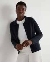 Load image into Gallery viewer, N.Peal Women's Herringbone Cashmere Jacket with Fur Trim Navy Blue