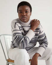 Load image into Gallery viewer, N.Peal Women's Fairisle Mock Neck Cashmere Jumper With Lurex Snow Grey