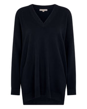 Load image into Gallery viewer, N.Peal Women's Longline V Neck Cashmere Jumper Navy Blue