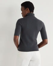 Load image into Gallery viewer, N.Peal Women's Mock Neck Cashmere T-Shirt Anthracite Grey