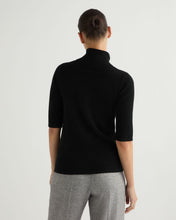 Load image into Gallery viewer, N.Peal Women's Mock Neck Cashmere T-Shirt Black