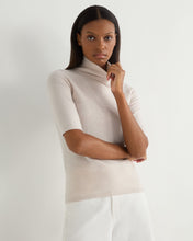 Load image into Gallery viewer, N.Peal Women's Mock Neck Cashmere T-Shirt Frost White