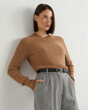 Load image into Gallery viewer, N.Peal Women's Adelyn Cable Round Neck Cashmere Jumper Dark Camel Brown
