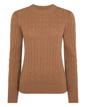 Load image into Gallery viewer, N.Peal Women's Adelyn Cable Round Neck Cashmere Jumper Dark Camel Brown