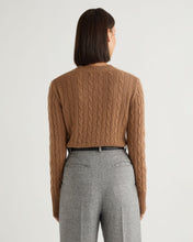 Load image into Gallery viewer, N.Peal Women's Adelyn Cable Round Neck Cashmere Jumper Dark Camel Brown