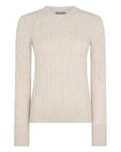 Load image into Gallery viewer, N.Peal Women's Adelyn Cable Round Neck Cashmere Jumper Ecru White
