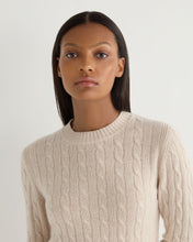 Load image into Gallery viewer, N.Peal Women's Adelyn Cable Round Neck Cashmere Jumper Ecru White
