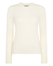 Load image into Gallery viewer, N.Peal Women's Adelyn Cable Round Neck Cashmere Jumper New Ivory White