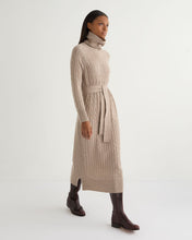 Load image into Gallery viewer, N.Peal Women's Longline Cable Cashmere Dress Oatmeal Brown