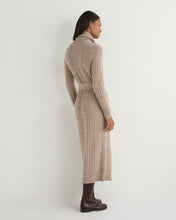 Load image into Gallery viewer, N.Peal Women's Longline Cable Cashmere Dress Oatmeal Brown