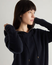 Load image into Gallery viewer, N.Peal Women's Honeycomb Hooded Cashmere Jumper Navy Blue