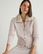Load image into Gallery viewer, N.Peal Women's Myla Fur Collar Cashmere Cardigan Frost White