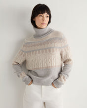 Load image into Gallery viewer, N.Peal Women's Jacquard Roll Neck Cashmere Jumper Fumo Grey