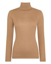 Load image into Gallery viewer, N.Peal Women's Superfine Cashmere Ribbed Roll Neck Jumper Dark Camel Brown