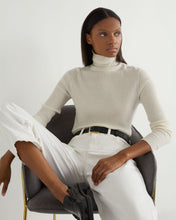 Load image into Gallery viewer, N.Peal Women's Superfine Cashmere Ribbed Roll Neck Jumper New Ivory White