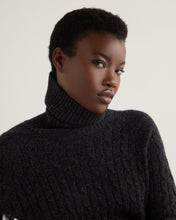 Load image into Gallery viewer, N.Peal Women's Roll Neck Cable Cashmere Tunic Granite Blue