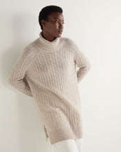 Load image into Gallery viewer, N.Peal Women's Roll Neck Cable Cashmere Tunic Sand Brown