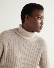 Load image into Gallery viewer, N.Peal Women's Roll Neck Cable Cashmere Tunic Sand Brown