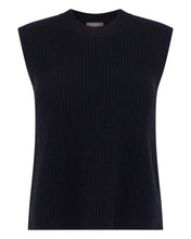 Load image into Gallery viewer, N.Peal Women's Rib Round Neck Cashmere Tank Top Navy Blue