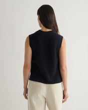 Load image into Gallery viewer, N.Peal Women's Rib Round Neck Cashmere Tank Top Navy Blue