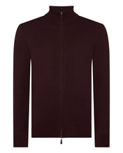 Load image into Gallery viewer, N.Peal Men's Hyde Fine Gauge Cashmere Full Zip Jumper Claret Red